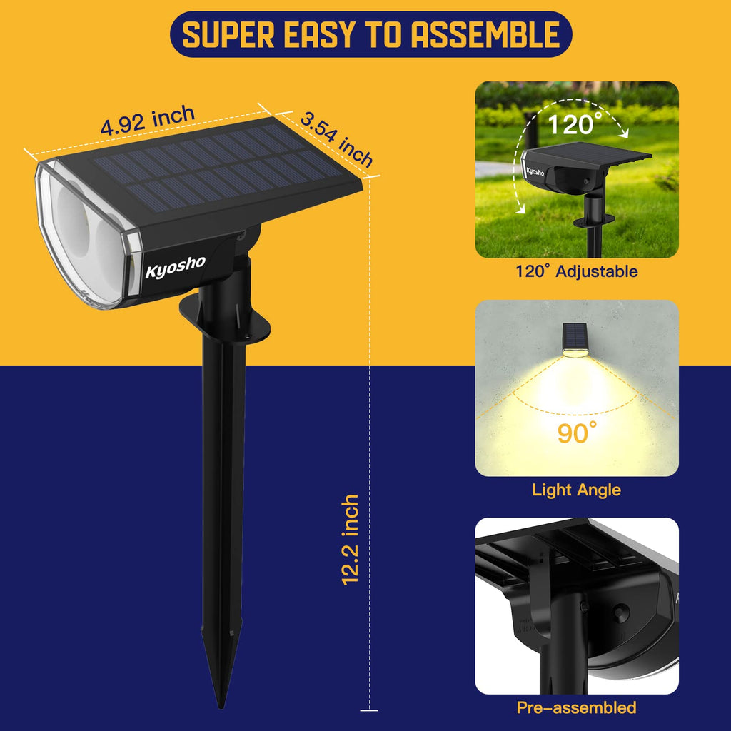 Solar Spot Lights Outdoor, IP67 Waterproof 38 LED Solar Powered Landscape Spotlights for Yard, Garden, Driveway