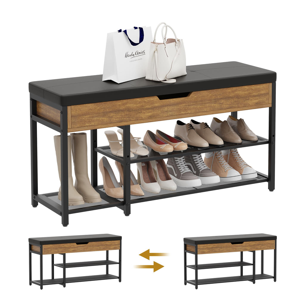 37.8'' Shoe Rack Bench with Upholstered Cushion