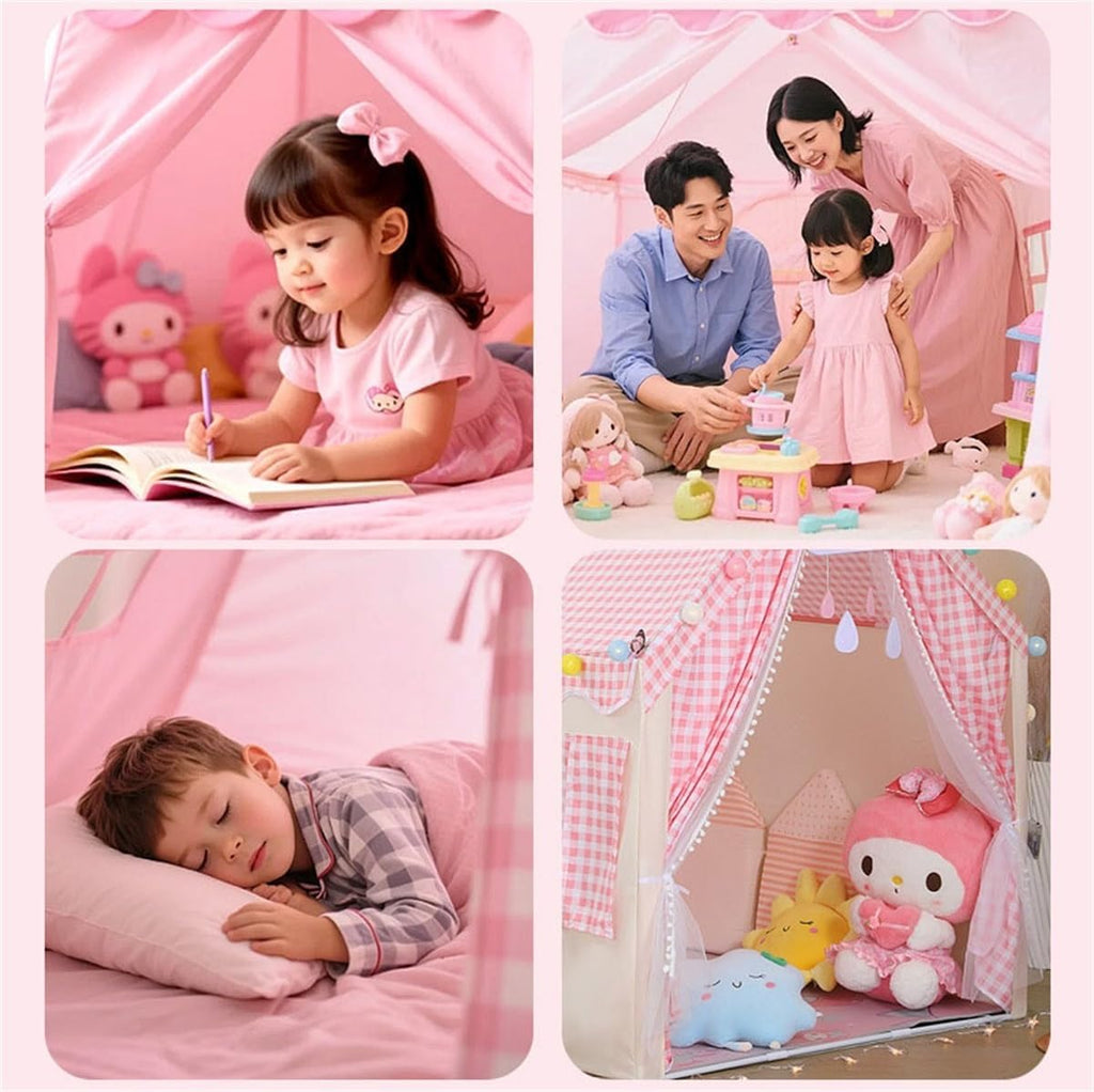 Kids Indoor Play Tent, Cute Castle Playhouse for Girls, Double Door Kids Toy Tent, 120×100×130cm(Khaki)