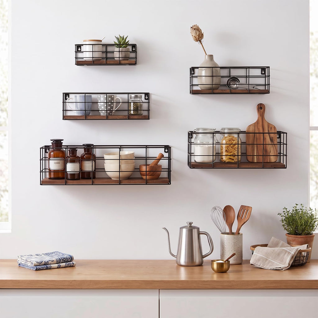 Wire Frame Floating Shelves for Wall 5 Different Sizes Carbon Black