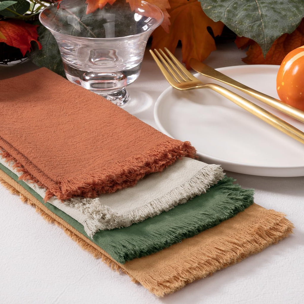 Thanksgiving Fall Cotton Linen Washable Cloth Napkins Set of 12