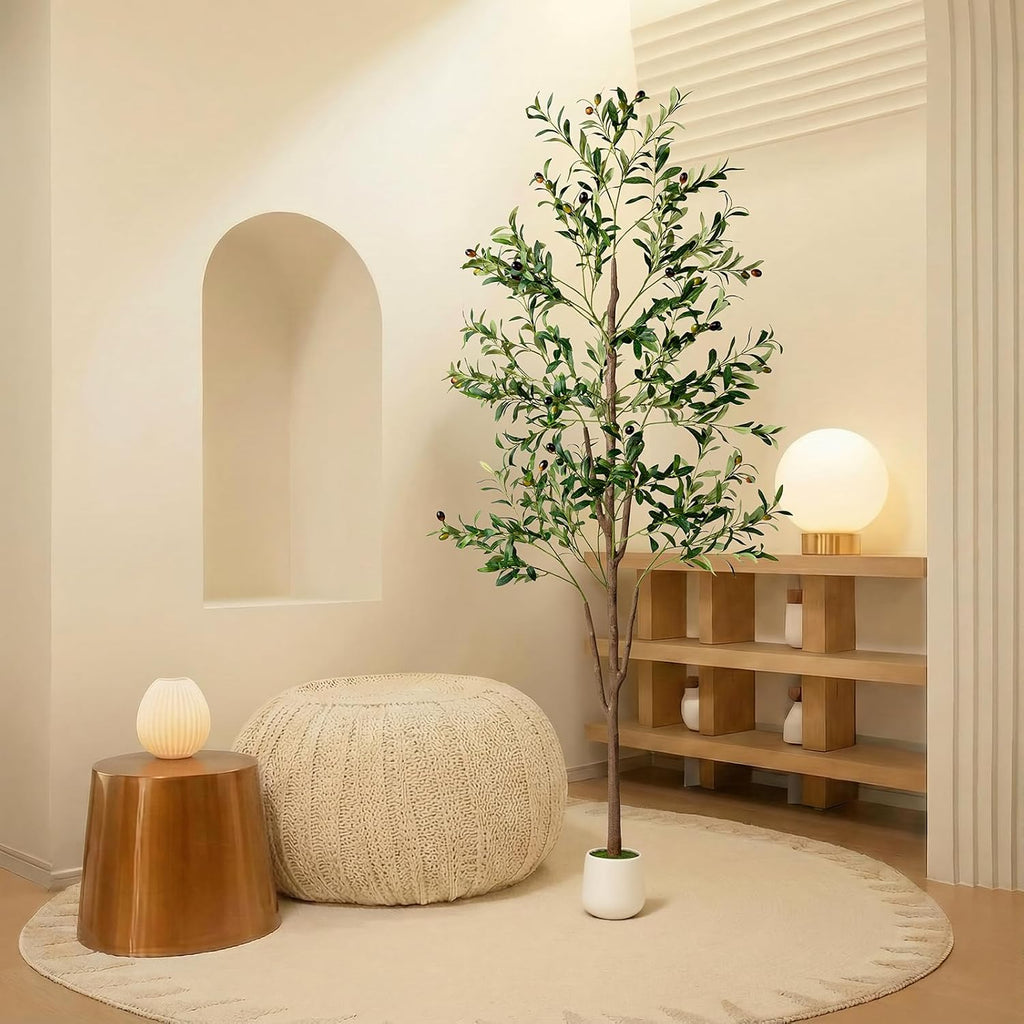 Olive Tree, 6FT Tall Faux Olive Tree with Lights Moss and Planter, Olive Trees Artificial Indoor with Realistic Wood