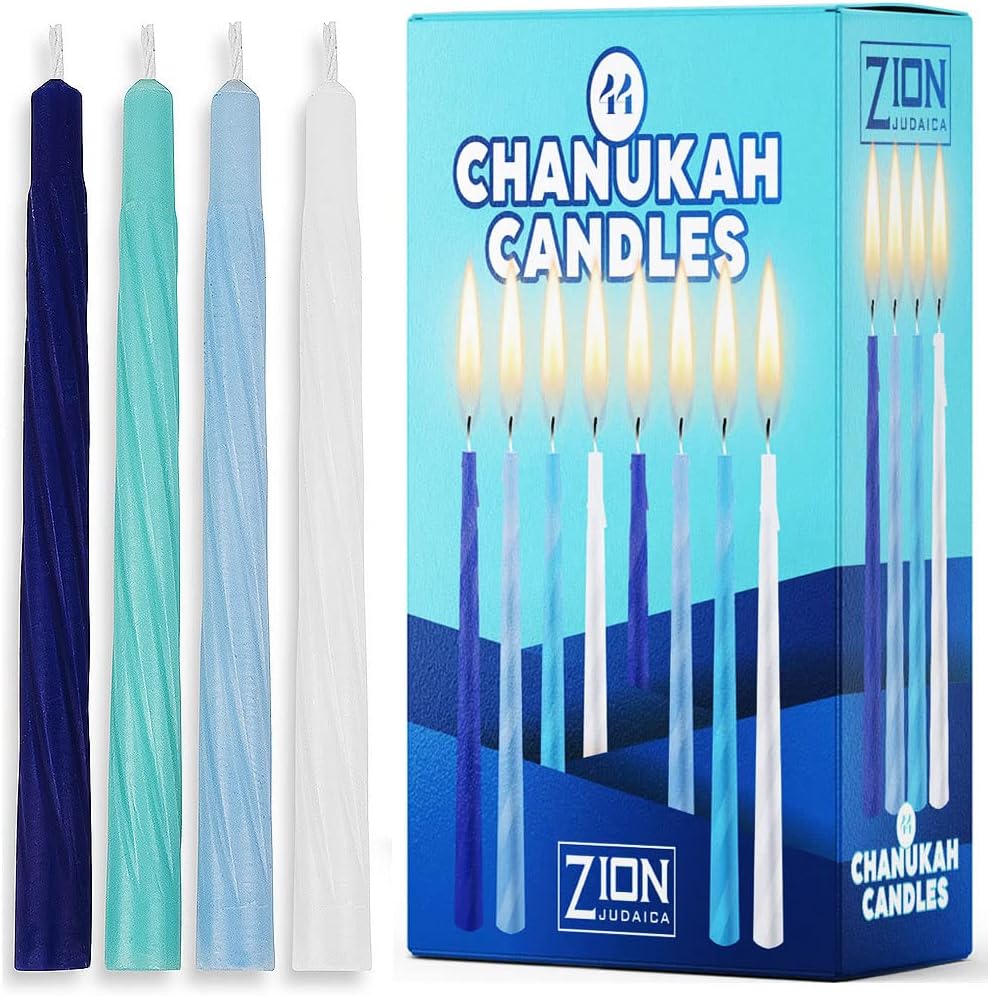 Last Minute Complete Hanukkah Kit - 9" , 44 Colored Hanukkah Candles, Chanukah Handbook Guide, 4 Colored Dreidels