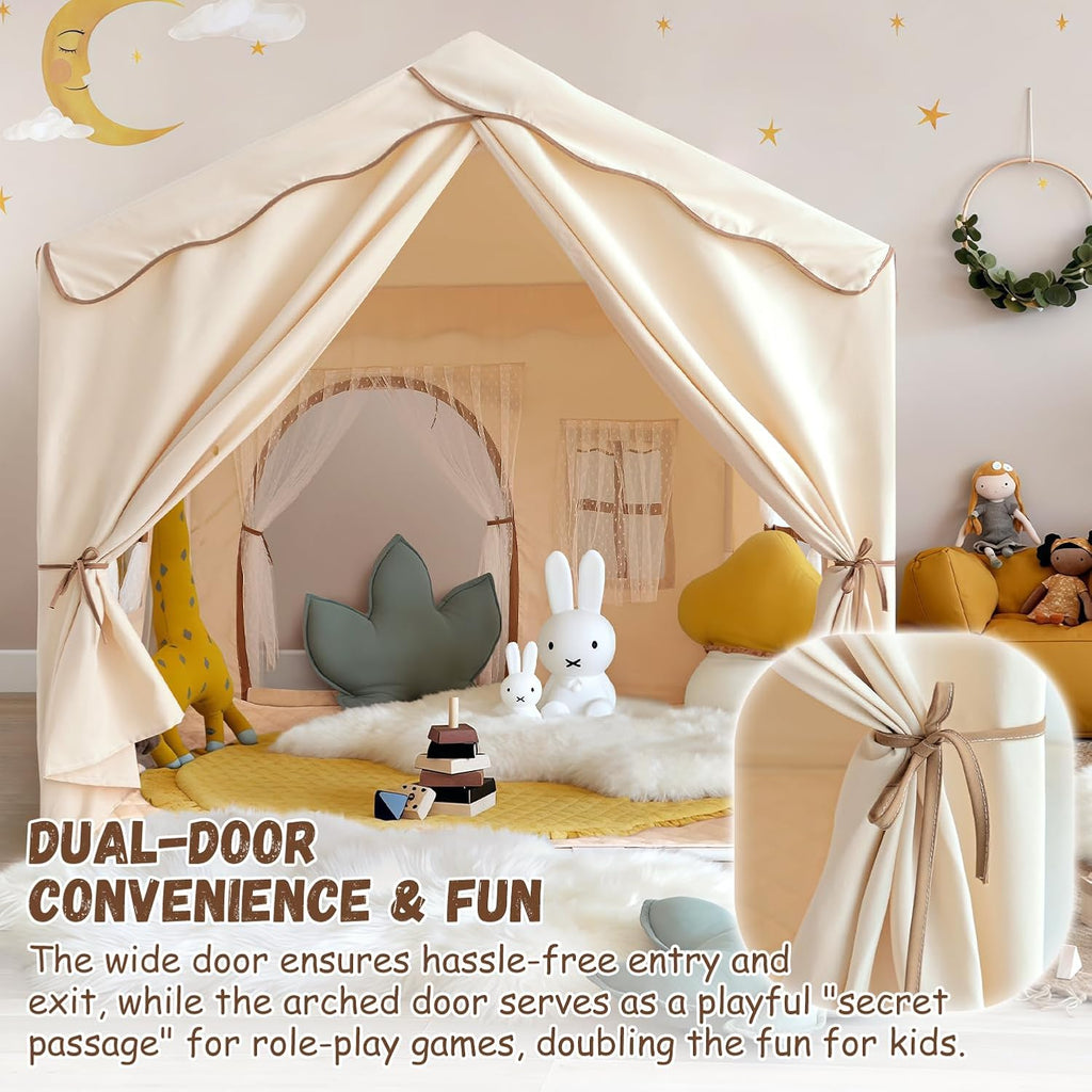 Kids Play Tent with Double Door Children's Playhouse Castle Tents - Beige