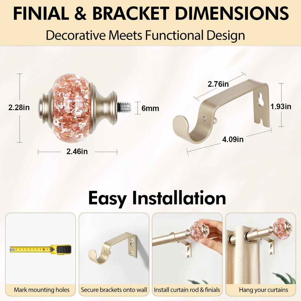 Curtain Rods for Windows 66 to 120, Rose Gold