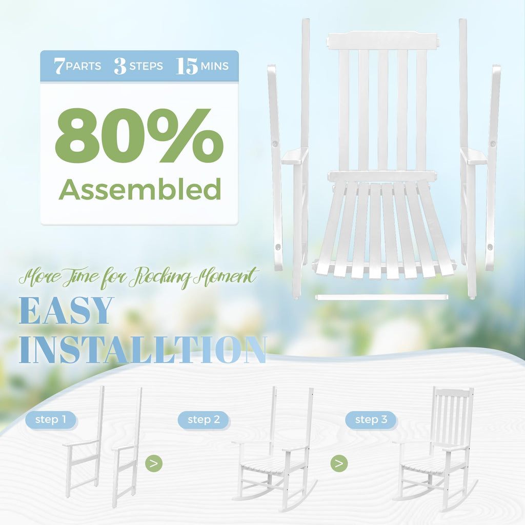 Acacia Wood Porch Rocking Chairs Set of 2 (White)
