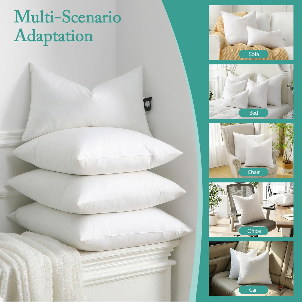 Luxury Feather Down 12x20 Pillow Inserts Set of 2, Soft Fluffy Throw Pillows, 100% Organic Cotton Cover, Lumbar
