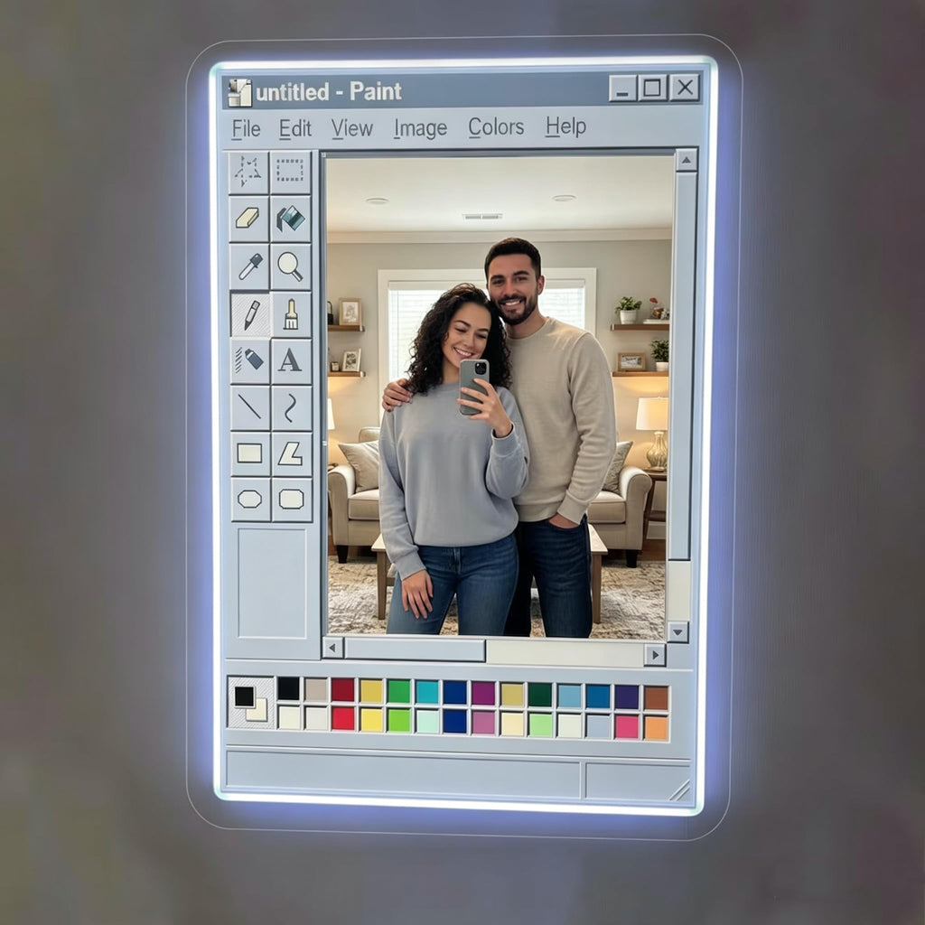 Retro Classic PC Drawing Software UI Mirror Neon Sign, Vintage Old Computer Style LED Light Up Mirror, Nostalgic