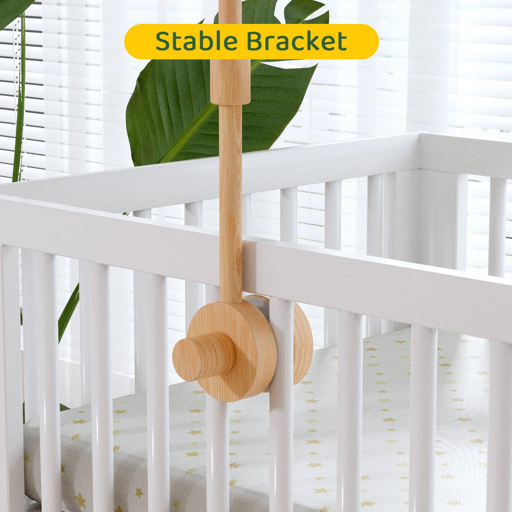 Woodland Animals Theme Bassinet Baby Nursery Mobiles with Modes Digital Music Box 3In1 Set-34 Inch Wooden Mobile Arm