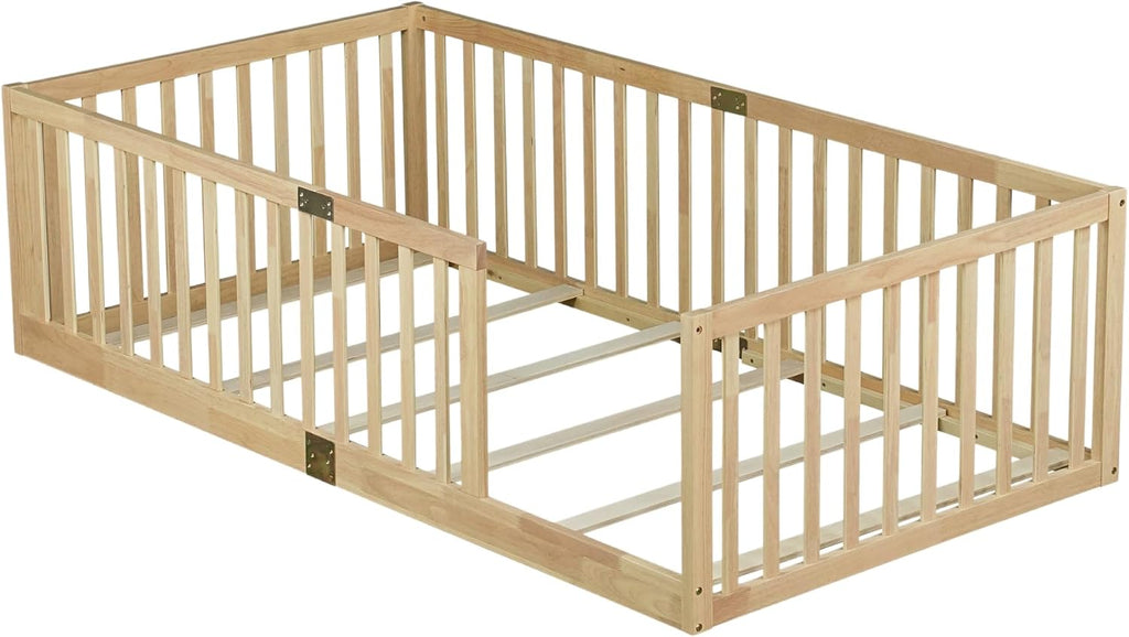 Toddler Floor Bed with High Rails, Natural