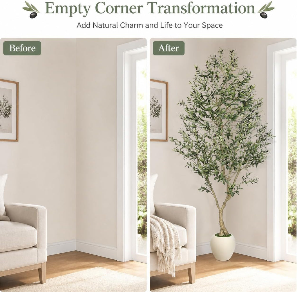 8FT Artificial Olive Tree with Large Planter Decor