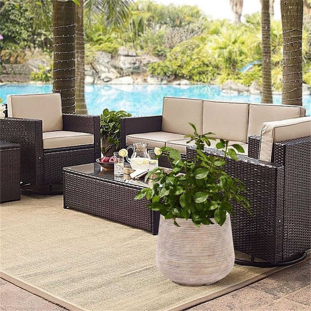 LuxenHome 17" Round Planters for Indoor Plants, Distressed Large Plant Pot | Planter with Drainage Hole and Rubber