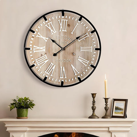 Vantic Farmhouse 24 Inch Extra Large Decorative Wall Clock with Metal Circle