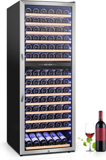 Wine Fridge Freestanding Dual Temperature Zone, Wine Cooler Refrigerator for 154