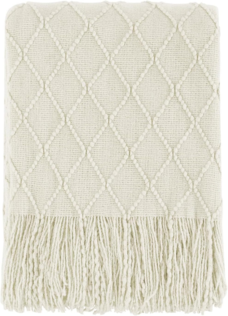 Beige Throw Blanket 50x60 Inches Throw Textured Solid Soft Sofa Couch Decorative Knit Blanket
