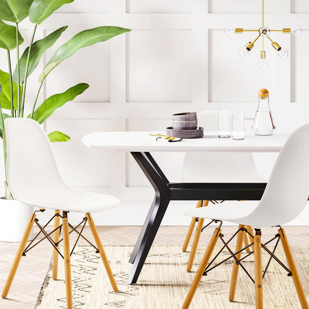 Inspired Eames Style Modern Dining Chair Mid Century Modern DSW, Indoor Plastic Shell Lounge Plastic Chairs Side Chairs Set of 4