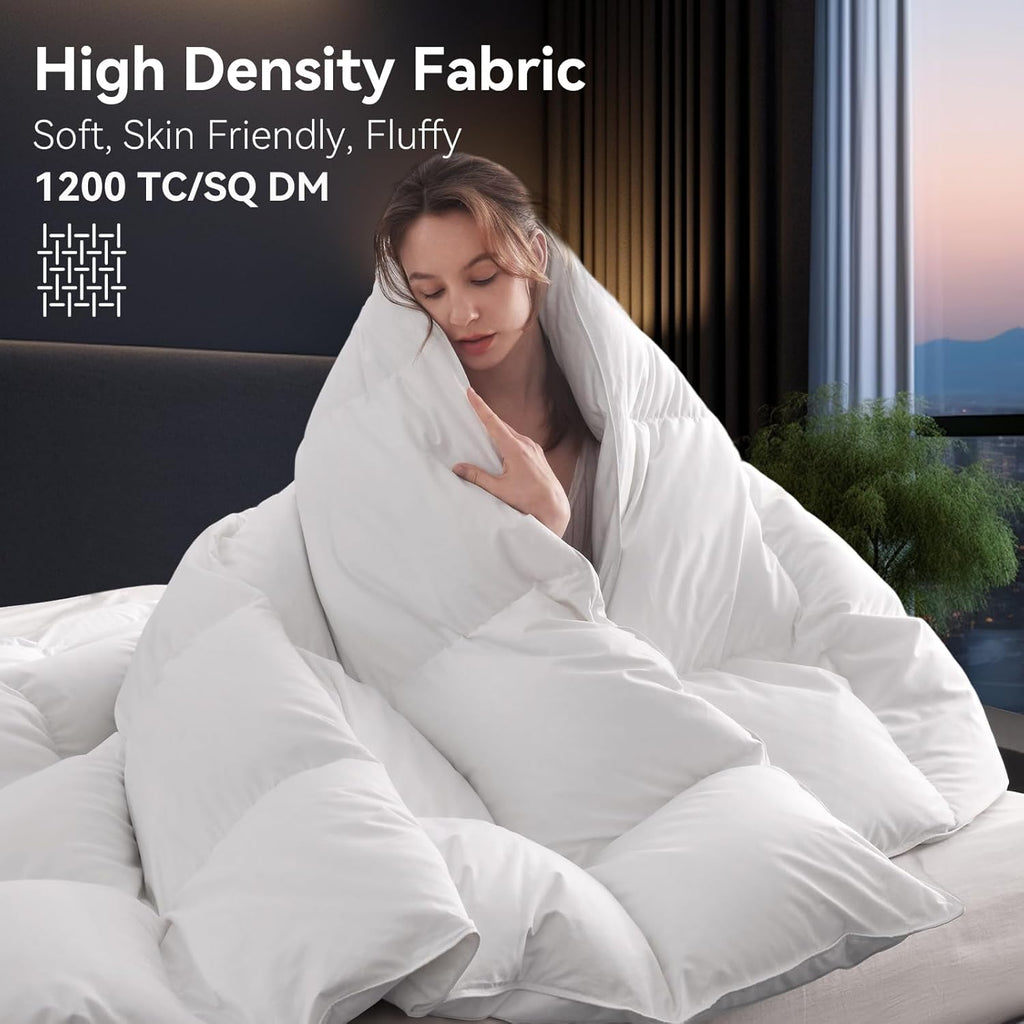 Organic 75% Down Fiber Comforter King,850+FP,1200TC,Extra Fluffy,Hotel Style,Luxury Ultra Soft All S