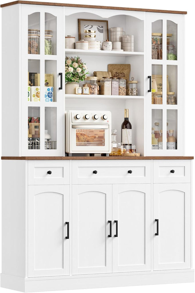 74.8" Tall Pantry Cabinet with Microwave Stand, Large Storage Kitchen Hutch with 3 Drawers & Adjustable Shelves