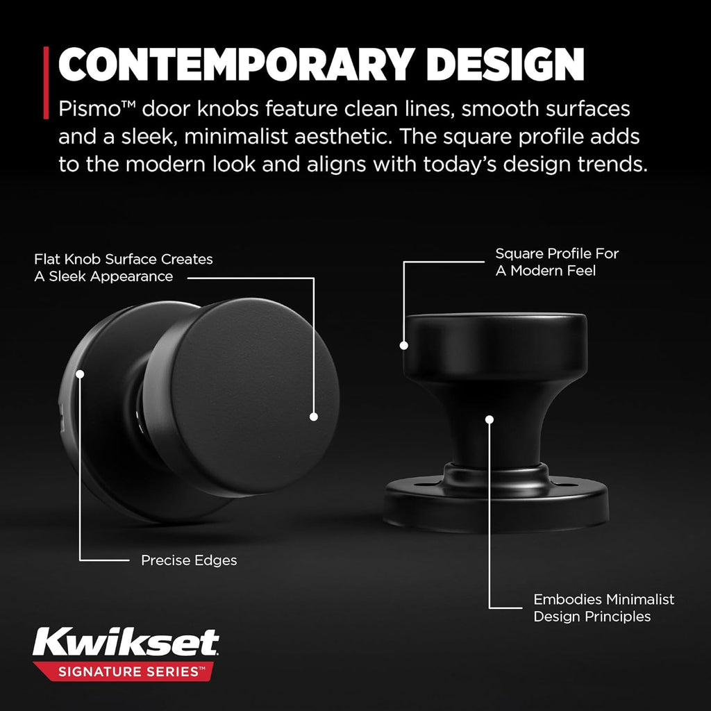 Pismo Interior Passage Door Knob, Handle and Hallway Doors, Non-Locking Doorknob in Matte Black