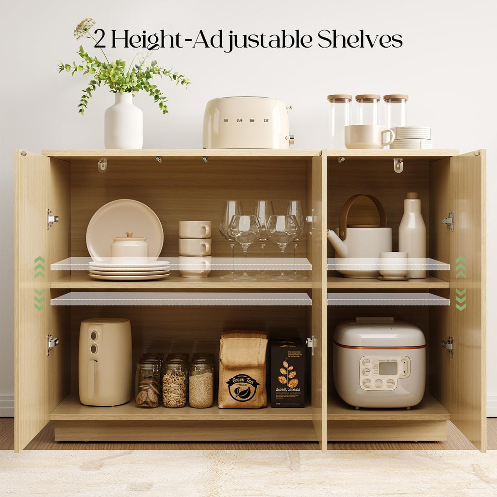 Sideboard Buffet Cabinet with Storage - 47" Fluted Coffee Bar Cabinets Credenza with Adjustable Shelves, Accent