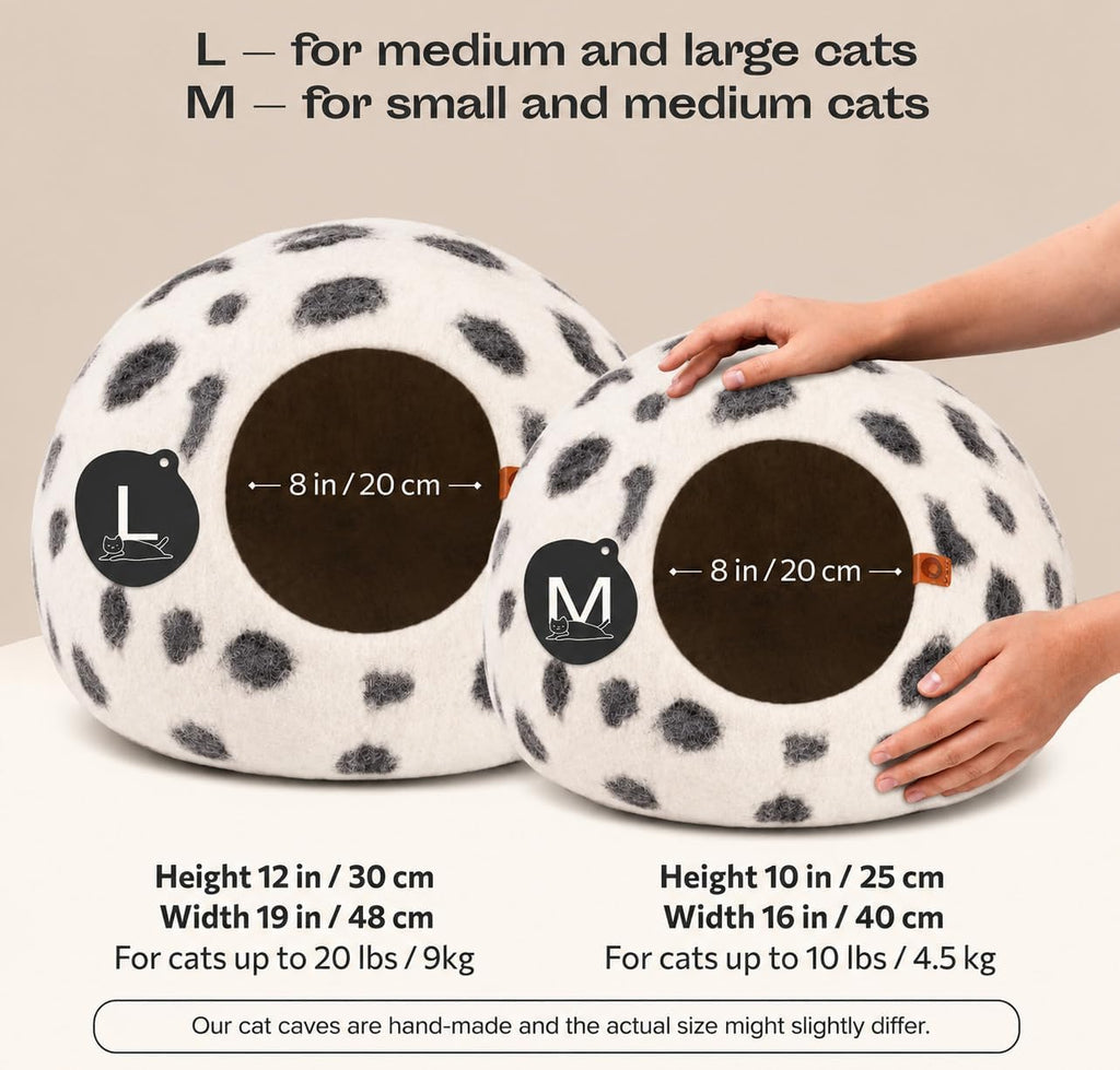 Cat Cave - Merino Wool Bed for Indoor Cats (Snow Leopard, Large)