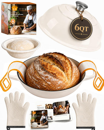 6QT Dutch Oven For Bread Baking, Enameled Cast Iron Dutch Oven Pot with Lid, Multi-Functional Bread pan, Sourdough