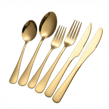 24-Piece Gold Silverware Set with Steak Knives, Flatware Set for 4