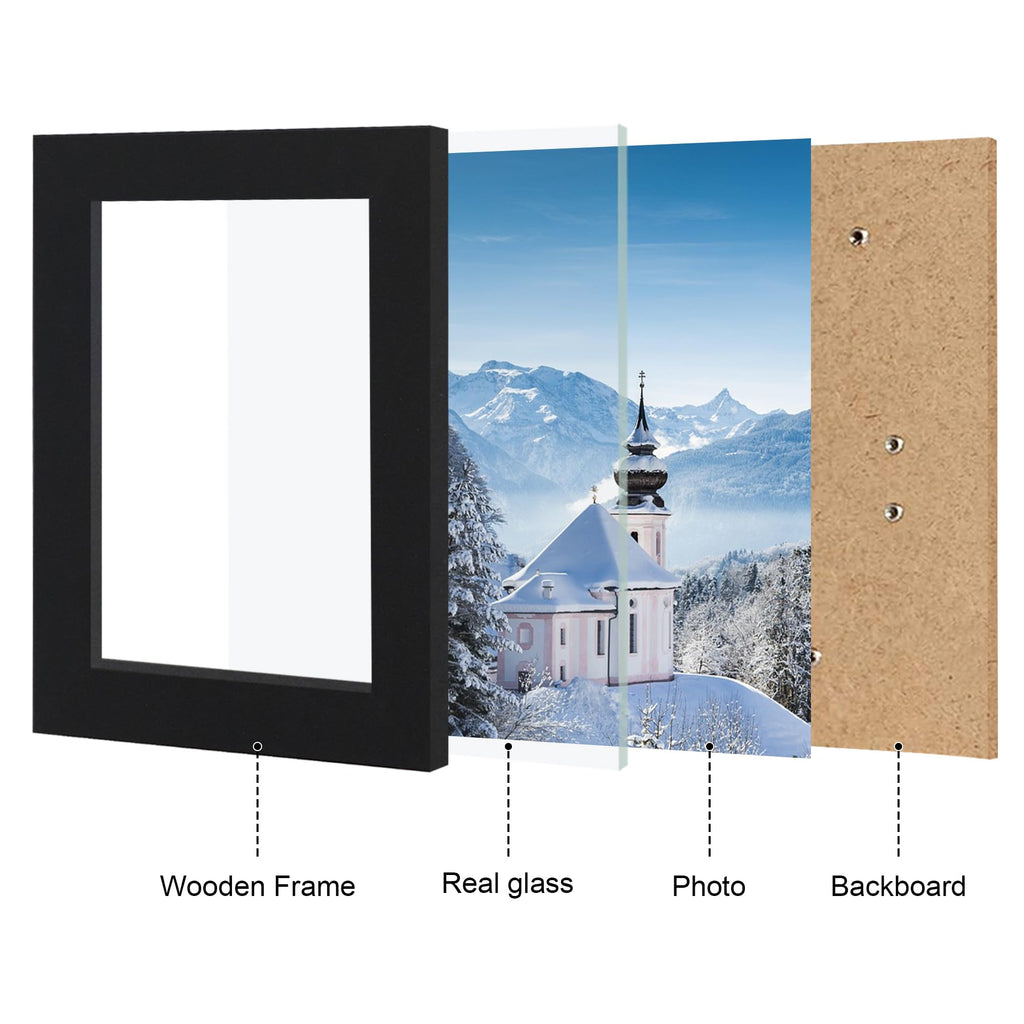 5x7 Picture Frames Collage, Real Glass Wooden Vertical Hanging 3 Opening 5 by 7 Photo Frame, Black, 1 Pack