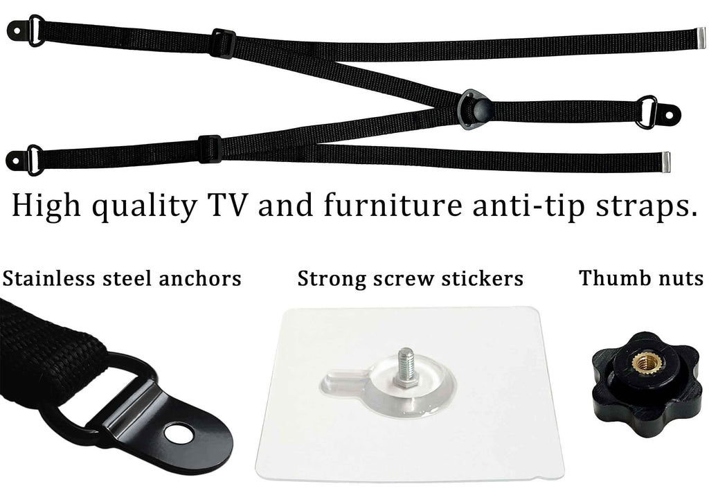 3 Pack Adjustable TV Safety Straps, No-Drill Anti-Tip Furniture Anchors for Baby Proofing, Flat Screens Fix to