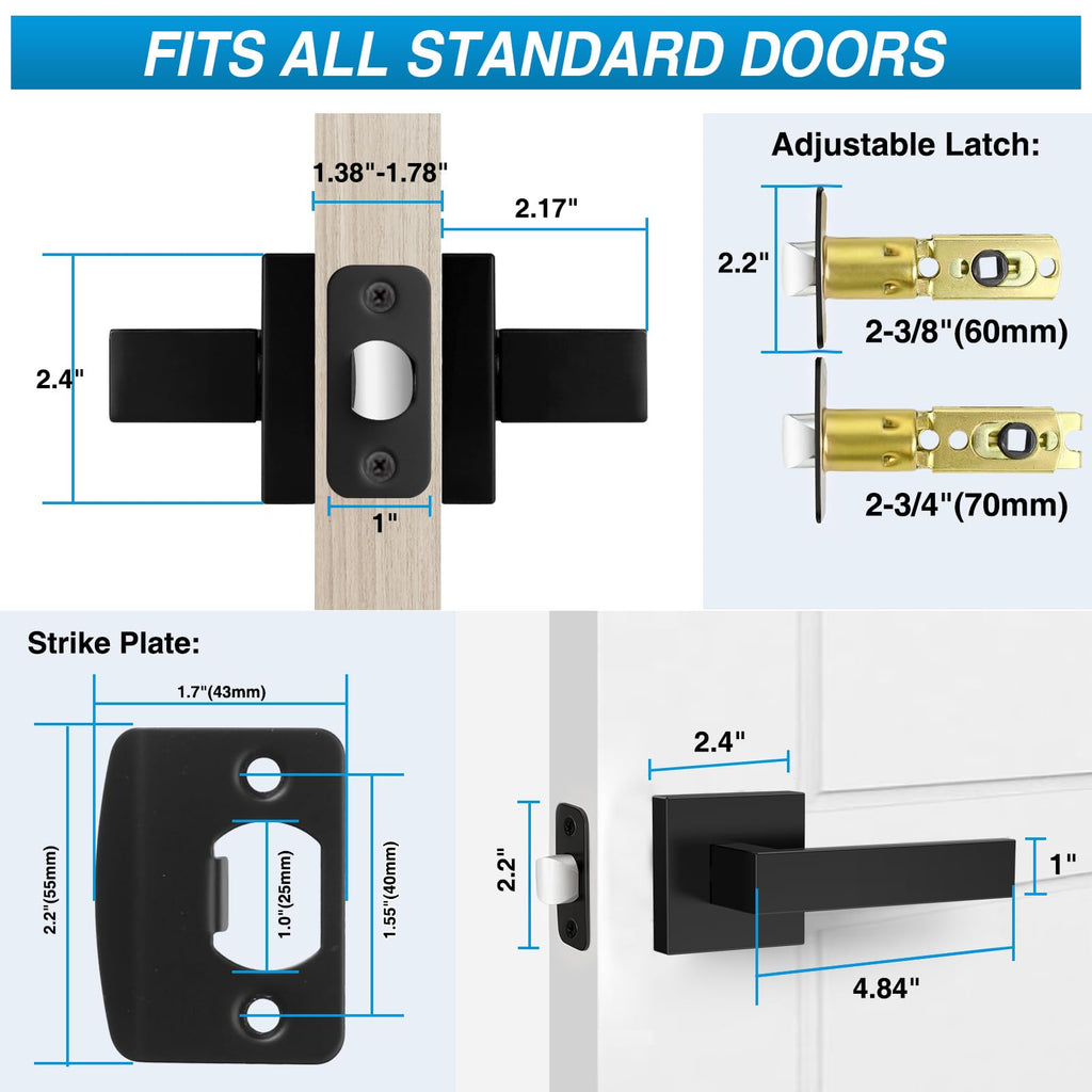 8 Pack Matte Black Door Handles, Passage Door Levers & Closet, Interior Keyless Door Knobs Heavy Duty Square