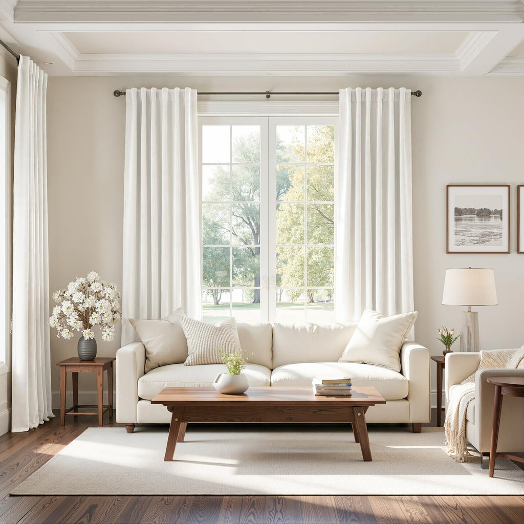 Cream Ivory 84 Inches Long Velvet Curtains White Elegant Boho Soft Velvet Light Blocking Privacy Window Curtain