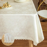 Textured Tablecloth Waterproof Spillproof Lace Trim Rectangle Damask Fabric Table Cloth Kitchen Dinn