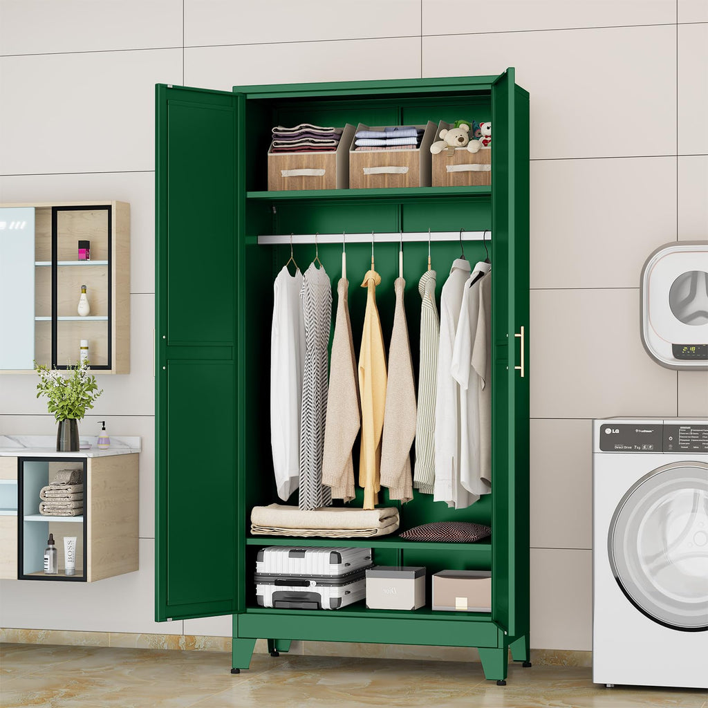 Metal Armoire Wardrobe Closet Storage Cabinet with Hanging Rod