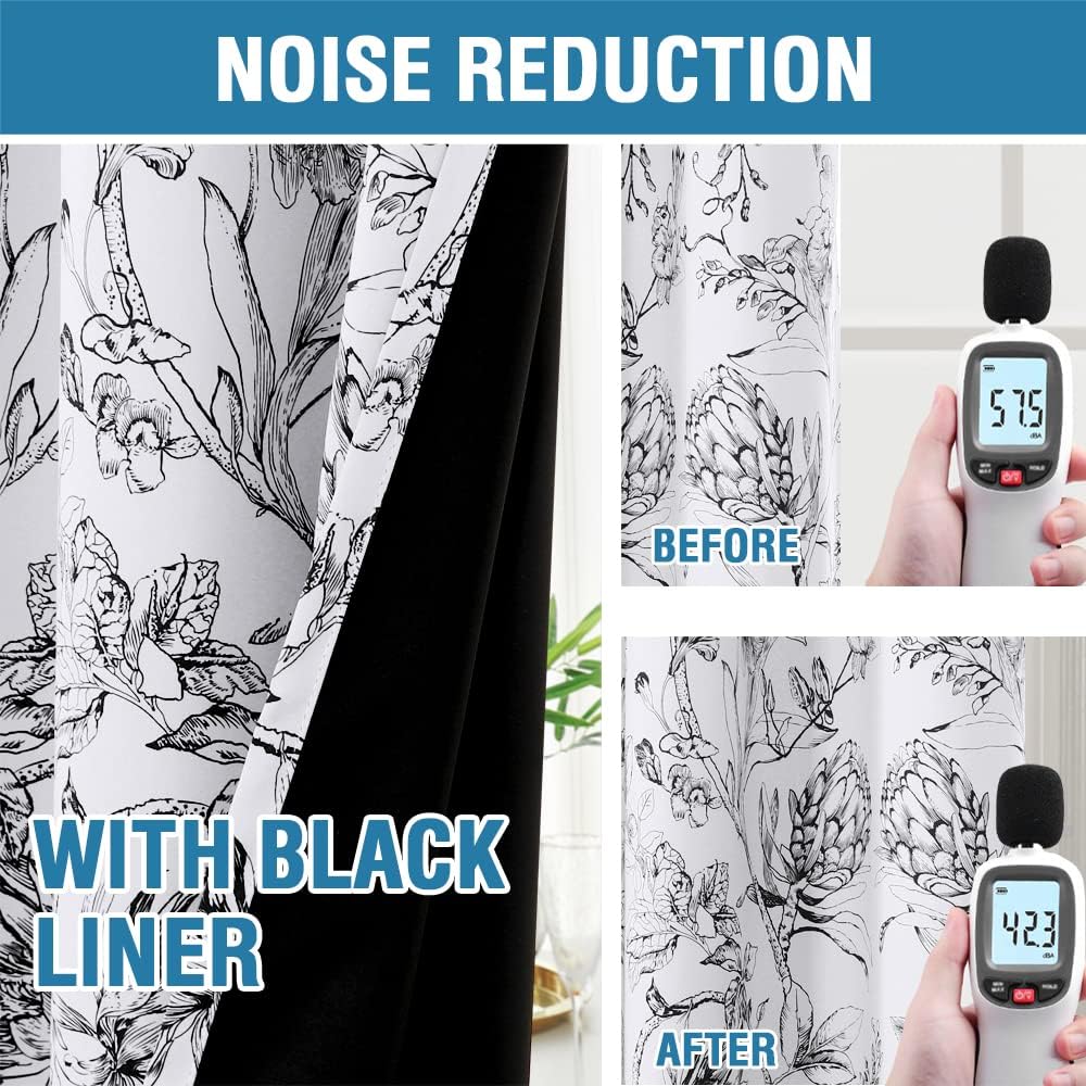 100% Blackout Curtains for Living Room Camellia Floral Blackout Curtains 84 Inches Long Light Blocking Window