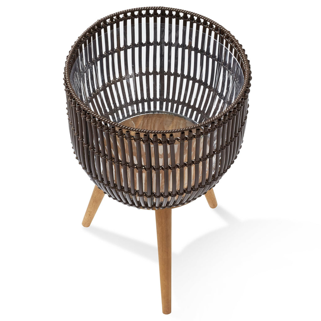 Indoor Planter with Stand, Dark Brown Floor Planter with Wood Legs, Large Plant Pot Cover with Liner plants, Flower