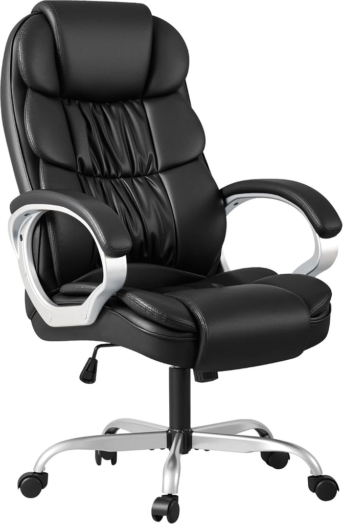 High Back Computer Desk Chair, PU Leather Adjustable Height Modern Executive Swivel Task Chair with Padded Armrests