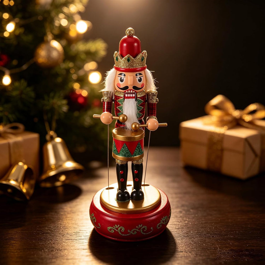Xmas Wooden Nutcracker Music Box Figurine, Classic Christmas Decor