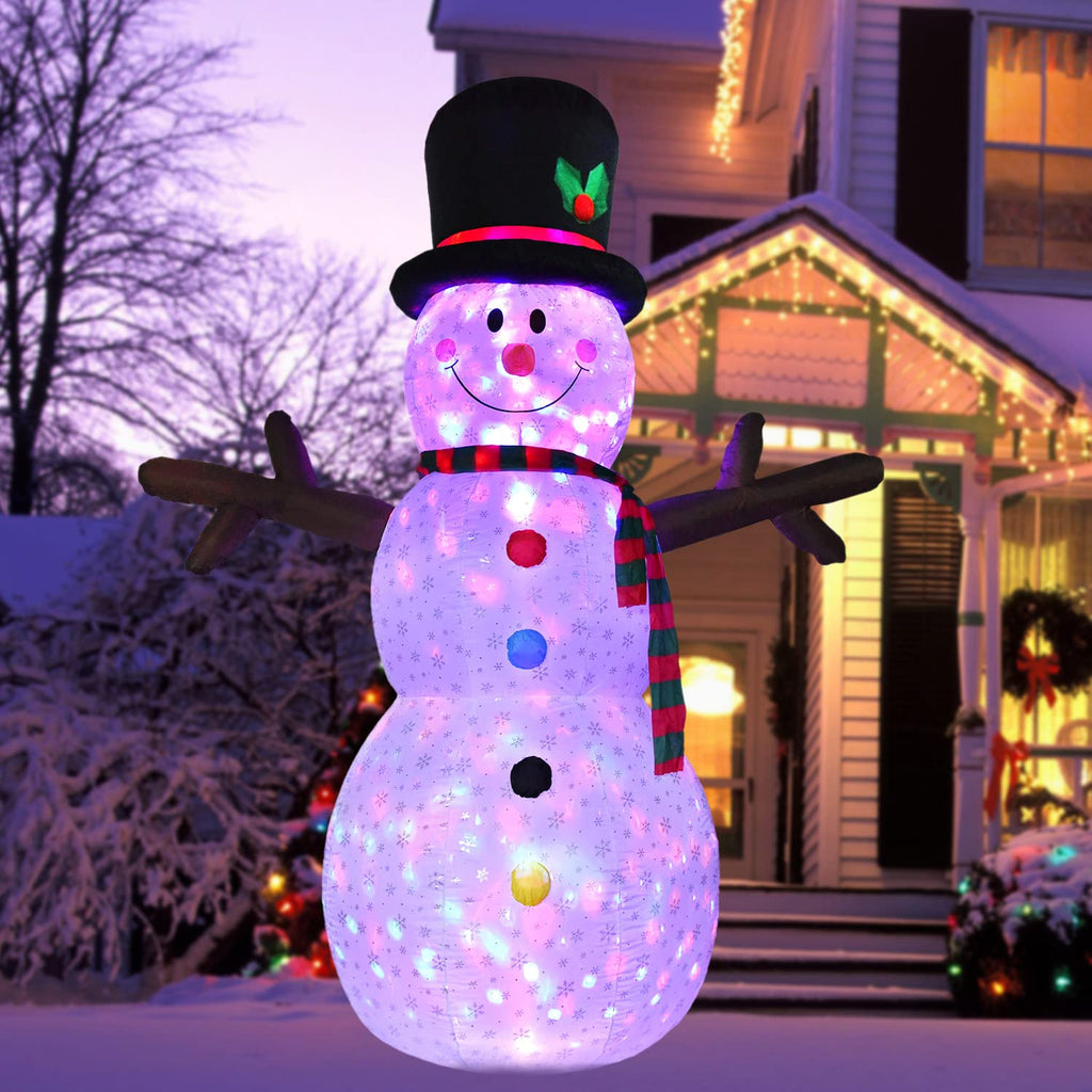 8 FT Inflatable Christmas Snowman, 7 Color Rotating Changing Led Lights Xmas Holiday Blow Up Family Party Decoration