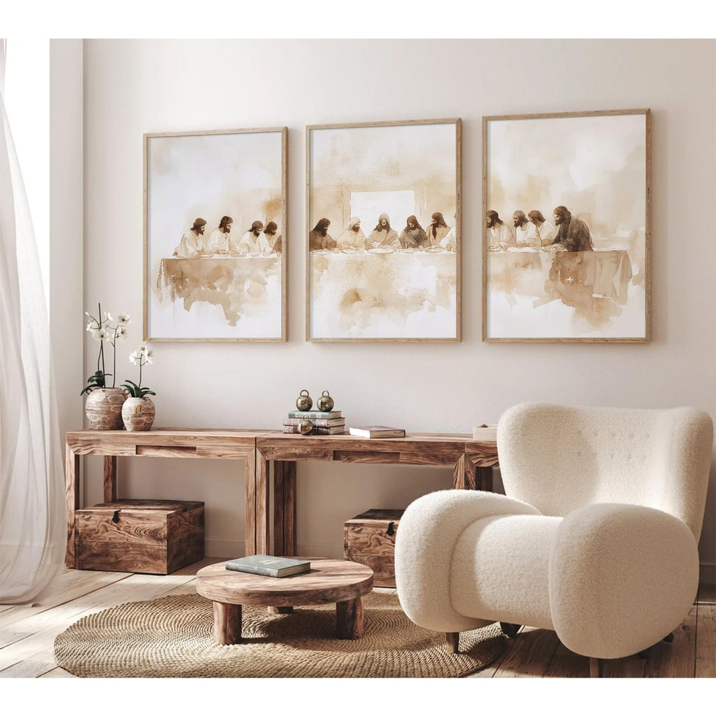 Jesus Wall Art Set of 3 Last Supper Wall Decor Christian Canvas Wall Art Religious Pictures Bible Renaissance