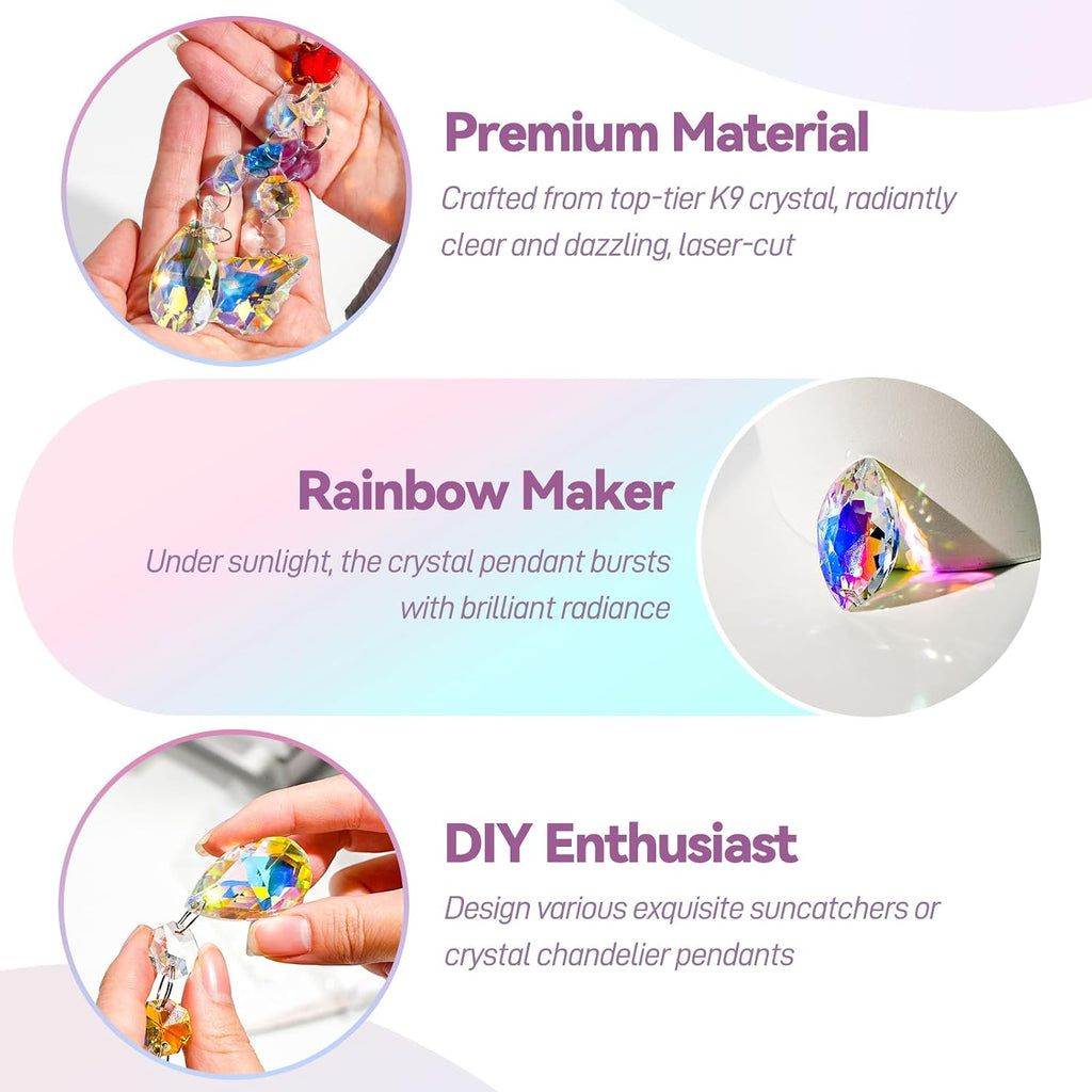 212pcs Sun Catcher Crystals Making Kit for Adults Clear Hanging Prism Sun Catcher with Crystals Rainbow Maker 12