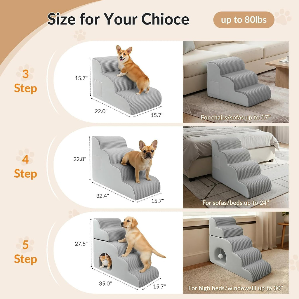 Dog Stairs for Bed Up to 24" H, Extra Height 22.8" 4-Step Pet Steps for Small Dogs and Cats, Non-Slip Sturdy Dog Ramp