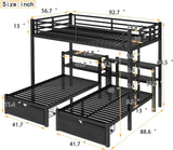 Full XL Over Twin Over Twin Triple Bunk Beds with Storage Drawers, Shelves