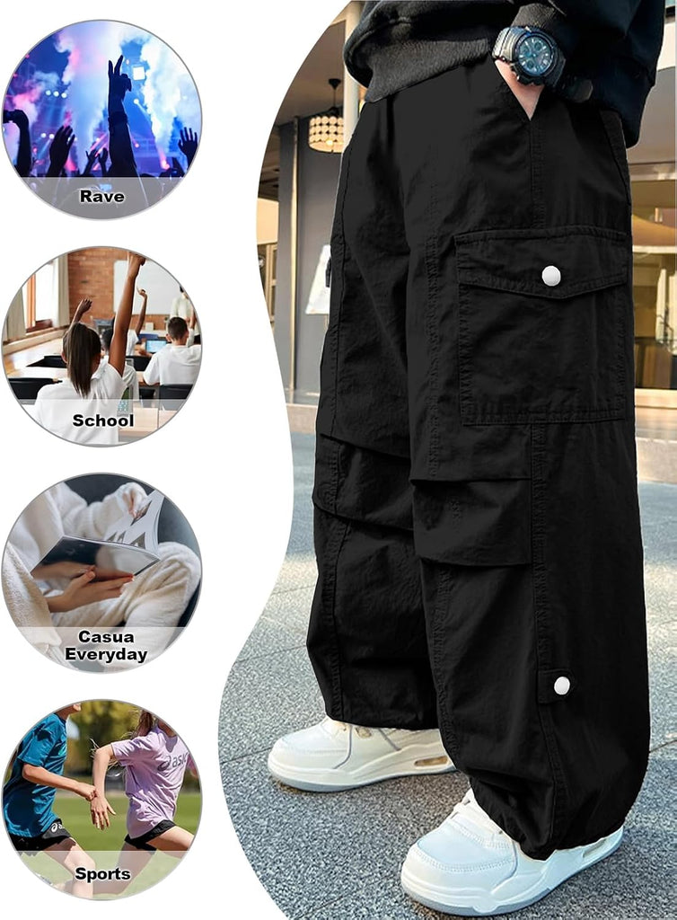 Boys Baggy Wide Leg Cargo Pants