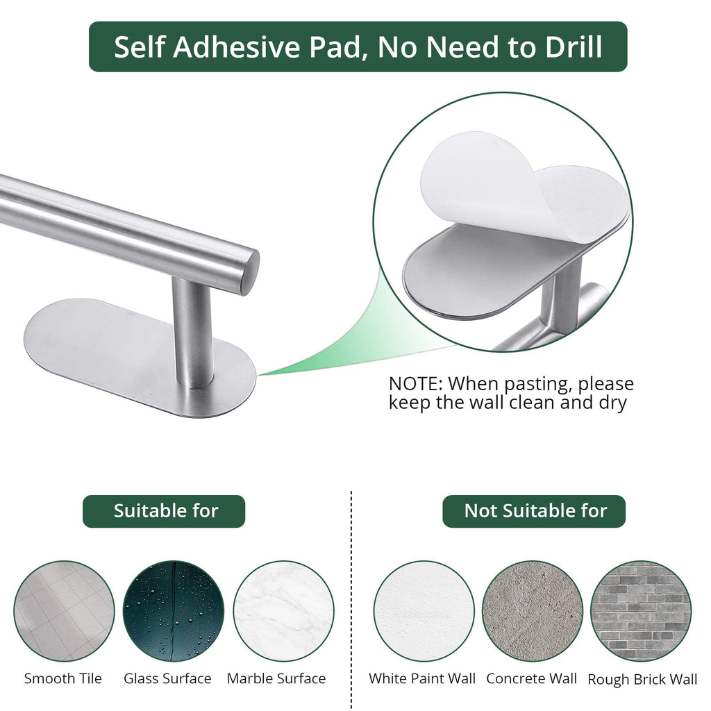 Self Adhesive Towel Bar, Bathroom Hardware Set Include 16-Inch Bath Towel Bar, Toilet Paper Holder & 3 Packs Towel