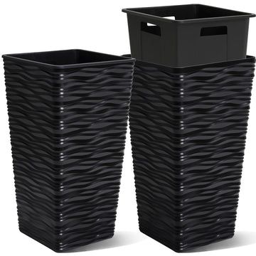 2 Pack 22" Tall Plastic Square Tapered Planter with Inside Pots for Indoor or Outdoor Use, Modern Wavy Finish for