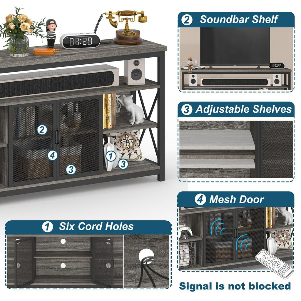 Tall TV Stand for 65 Inch TVs, Industrial Entertainment Center