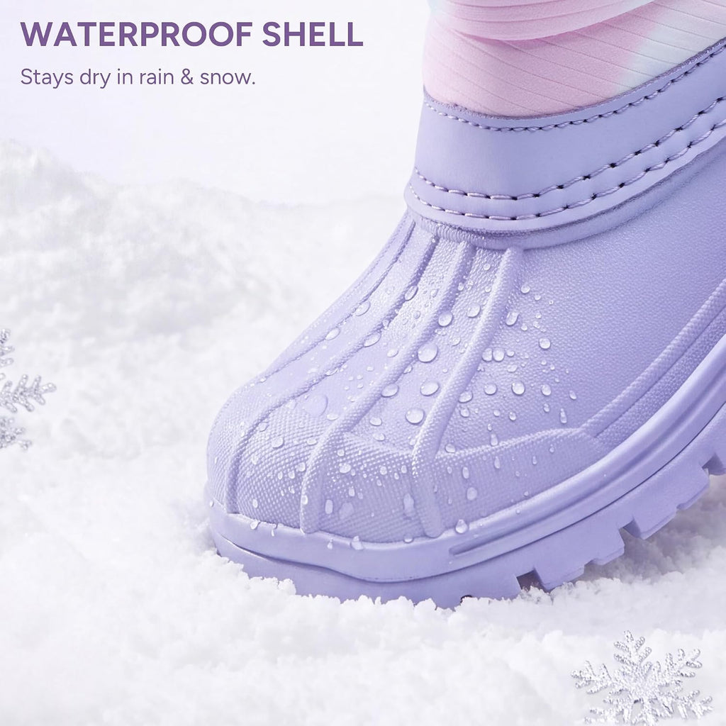 Girls Snow Boots Waterproof Easy-On Non-Slip Winter Boots