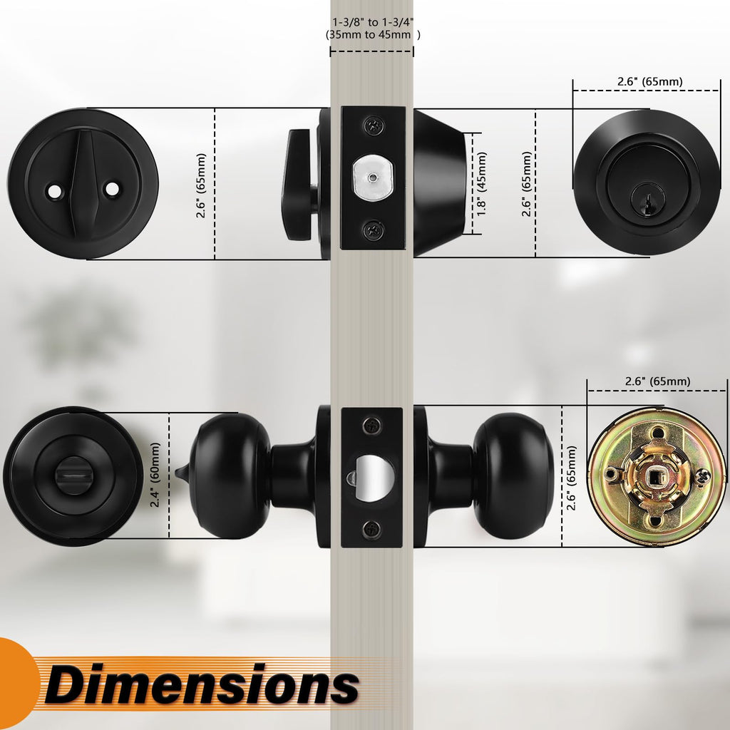 Entry Door Knobs and Single Cylinder Deadbolt Lock Combo Set, Keyed Alike, Flat Black, Set of 4