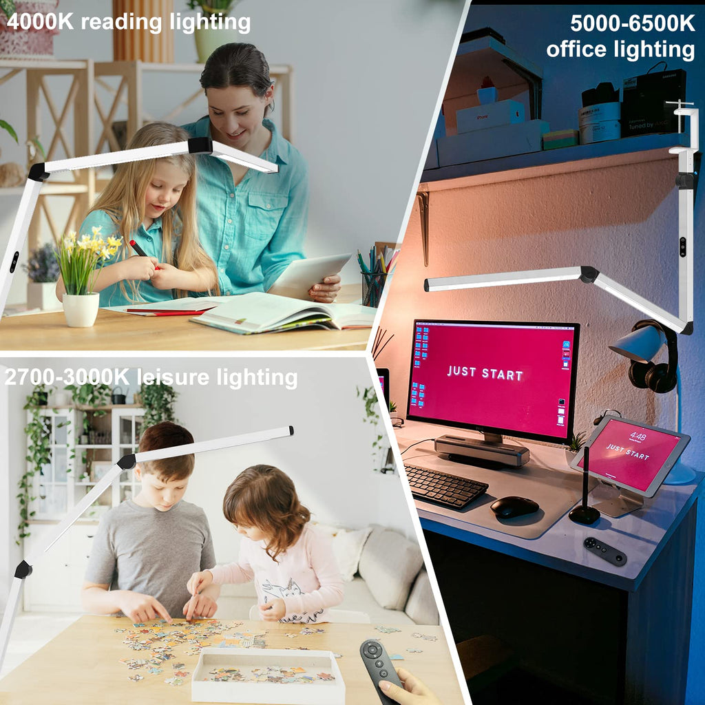 LED Desk Lamp, Architect Clamp Desk Lamp with Remote Control, Adjustable Dimmable Swing Arm Clamp on Table Light