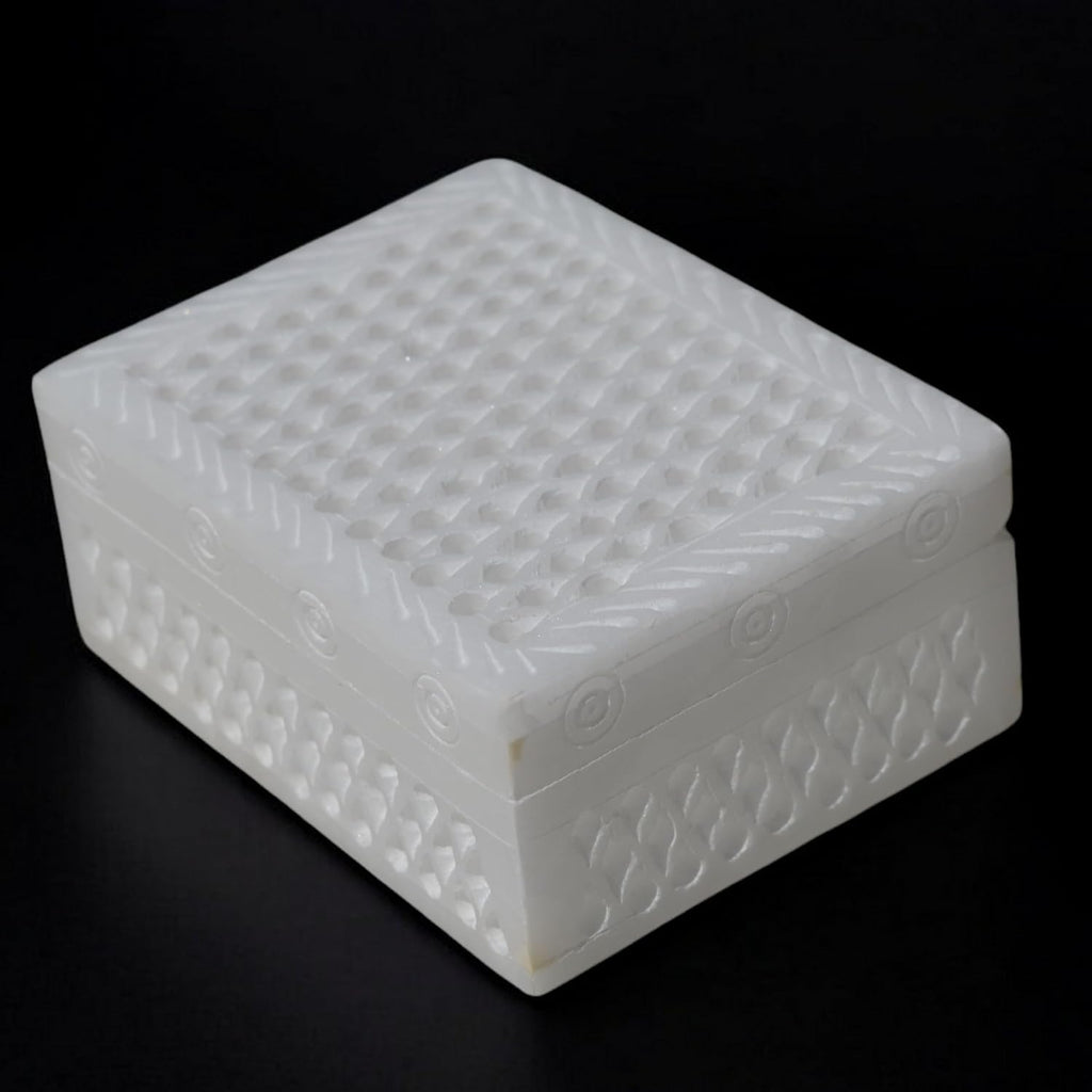 Vintage Onyx Marble Alabaster Box 3x4inch - lid Hinged Footed Trinket Jewelry Box - Decorative Treasure Box